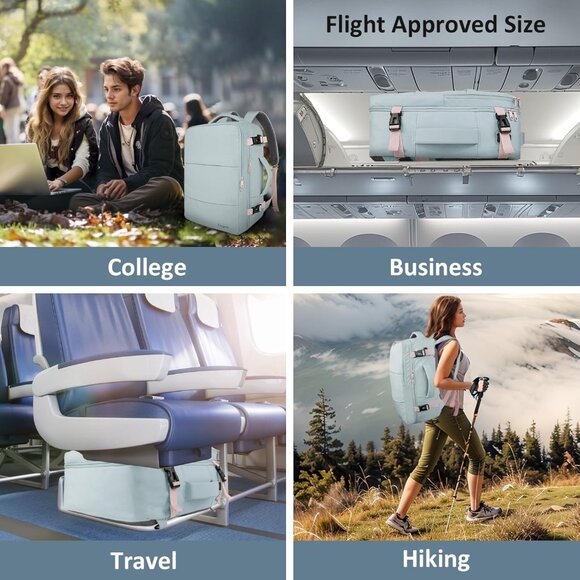 Taygeer Women's Powder Blue Travel Backpack Carry On 15.6inch Laptop Backpack - Picture 9 of 9